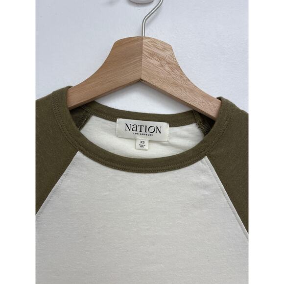 NWT Nation Ltd Bobbie Tee Hemp Raglan Sporty Retro Baseball Boxy Fit Capers XS - Picture 4 of 9